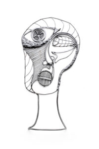 Flat Head, Welded Steel with Slumped glass overlay, 10″x8″x2″